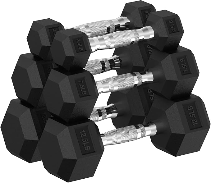 Hex Dumbbell Set, 30-480 lb Set Rubber Encased Exercise & Fitness Dumbbells, Weights Dumbbells Set, Hand Weight for Strength Training