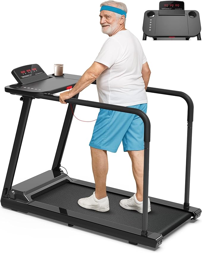 CIIHI Walking Treadmill for Senior - 350 lbs Senior Treadmill for Home with Long Handrails - Recovery Fitness Exercise Machine for Elder with Desk Workstation, Bluetooth Speaker