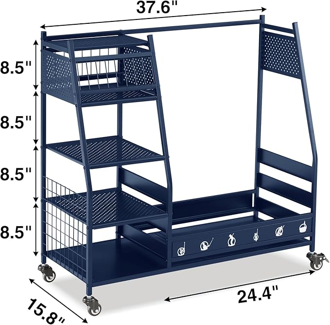 Lauren&Harold Golf Bag Organizer Garage Storage, Golf Storage Rack Stand Fits 2 Golf Bags, Golf Clubs and Other Golfing Equipment Accessories, Golf Organizer for Garage, Club, Shed, Basement