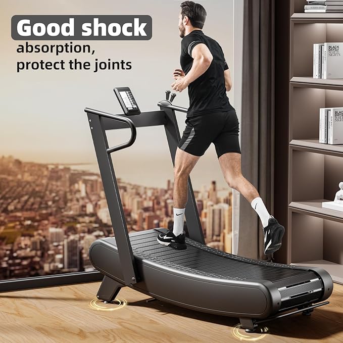 Exercise Treadmills,Manual Curved Treadmill ,Foldable, Non-Electric, Walking/Running Machine with LCD for Home & Office ,Black