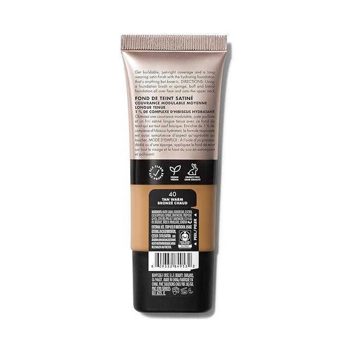 e.l.f. Soft Glam Foundation, Medium Coverage, Long-Lasting & Buildable Foundation For A Smooth, Satin Finish, Vegan & Cruelty-Free, 40 Tan Warm