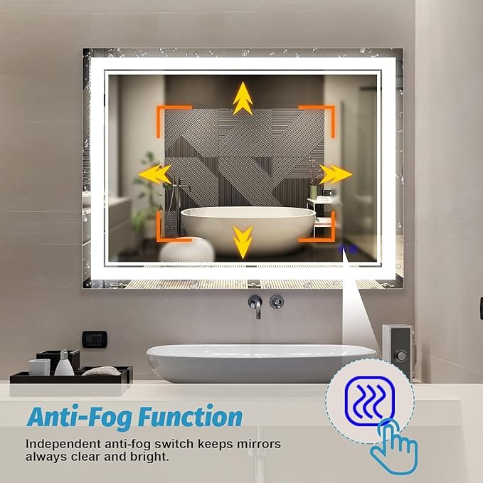 Led Mirror for Bathroom 36x28 Inch Large Makeup 3 Colors