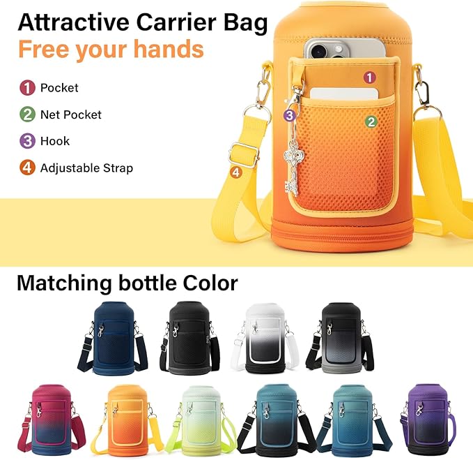 1 Gallon Water Bottle Insulated | Thickened Stainless Steel Vacuum Metal Water Jug | Portable Sports Large for Gym and Hiking with Straw, Carrier Bag, Handle Strap | BPA-Free 128 oz