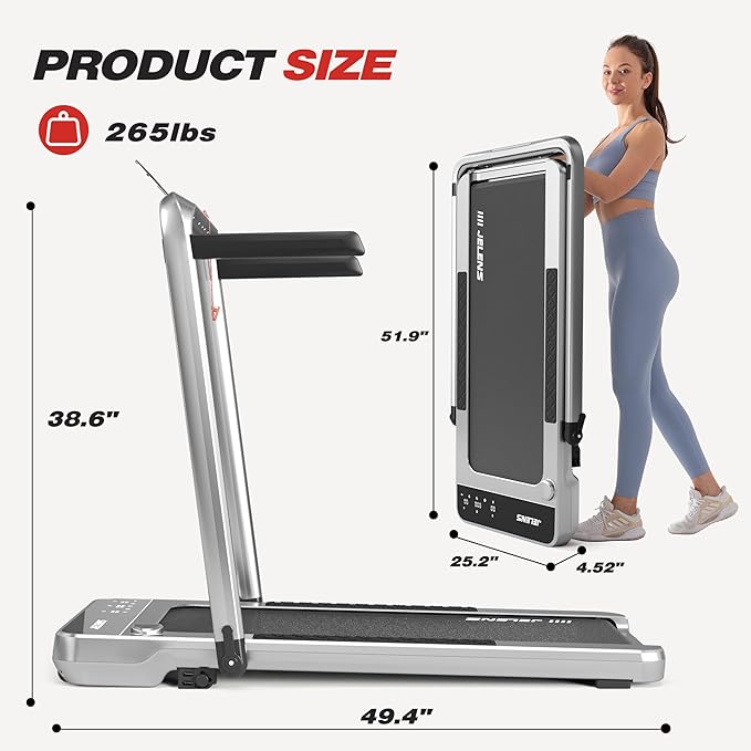 Treadmill for Home Office with Incline, 2-in-1 Portable Walking Pad with 330LBS Weight Capacity, 2.5HP Folding Treadmills with Gesture Sensing Control and Led Display