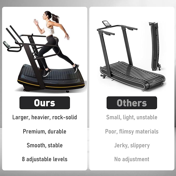 Manual Curved Treadmill, 8-Level Resistance, LCD Display, Non-Electric Fitness Equipment for Home & Gym, Cardio & Anaerobic Training