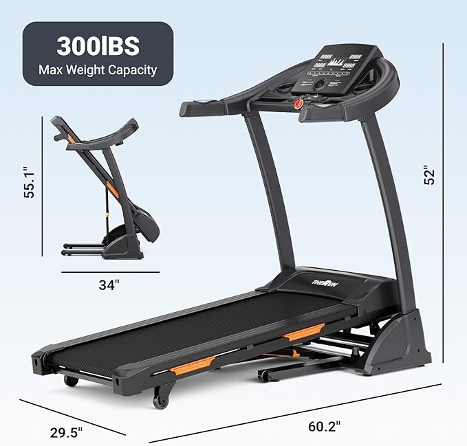 THERUN Incline Treadmill for Running and Walking, 300 lbs Weight Capacity Folding Treadmill with 0-15% Auto Incline, Wide Belt, 3.5HP, App, Heart Rate