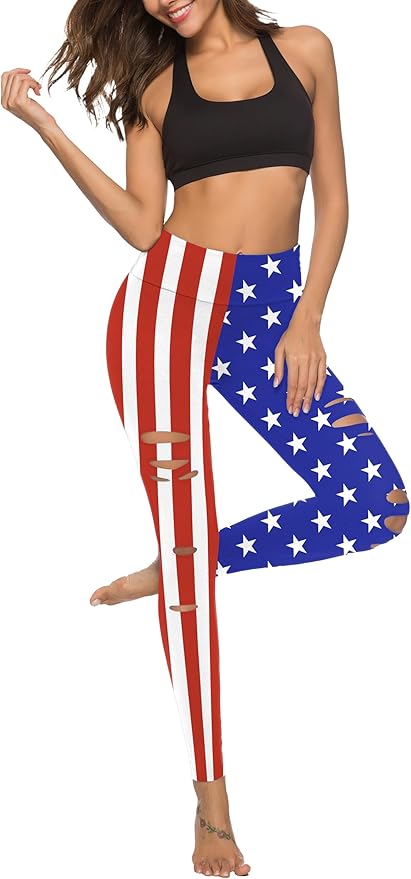 DIBAOLONG Womens High Waist Yoga Pants Cutout Ripped Tummy Control Workout Running Yoga Skinny Leggings