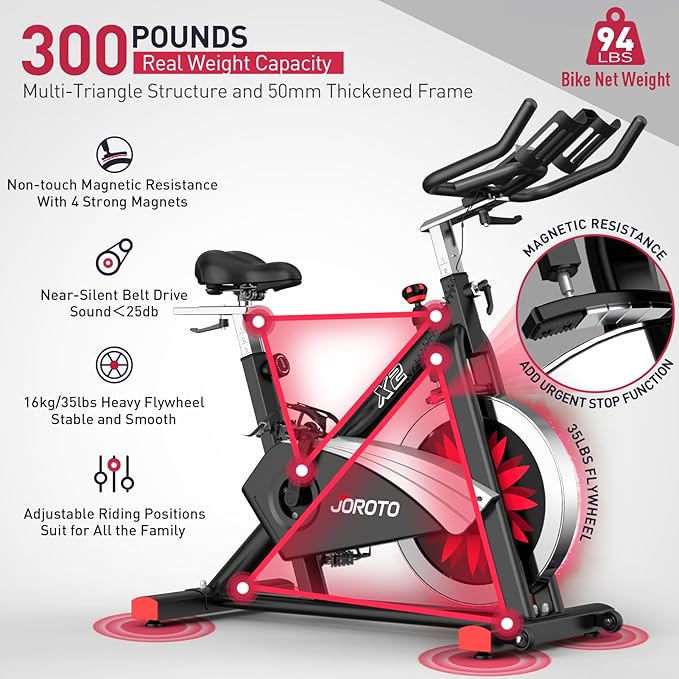 JOROTO X2|X2PRO Exercise Bike, X4S Bluetooth Stationary Indoor Cycling Bike with Readable 100 Levels Magnetic Resistance, Plus 12.6 inch Tablet Bracket Exercise Bikes for Home