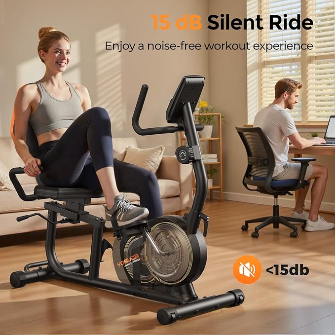 YOSUDA Recumbent Exercise Bike for Home,Magnetic Staionary Bike for Seniors/Adults with Adjustable Seat, 350LB Capacity, 16-level Resistance, LCD Monitor & Pulse Sensors