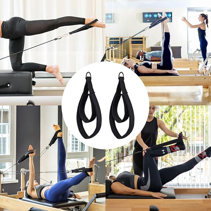 Pilates Double Loop Straps for Reformer, D Ring Straps Handle, Yoga Exercise Straps, 2 PCS