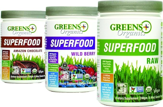 Greens+ Organic RAW Superfood Powder, Super Blend Immune Support, Morning Kick, Energy Boost, Nutrition Vibrant Health, Dietary Supplement, Vegan Soy/Dairy/Gluten Free(8.46oz)