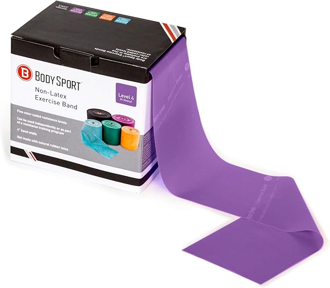 Body Sport Exercise Band, 50 yd. x 4 in. Roll, Extra Heavy Resistance - Home & Gym Fitness Equipment for Stretching, Strength Training & Physical Therapy (Purple)