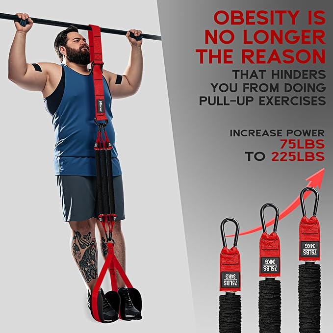 Pull Up Assistance Bands, Adjustable Heavy Duty Resistance Band for Pull Up, 3 Pull Up Bands, Comfortable Fabric Feet/Knee Rest, Assistance Bands for Pull-Up, Home Fitness, Body Stretching