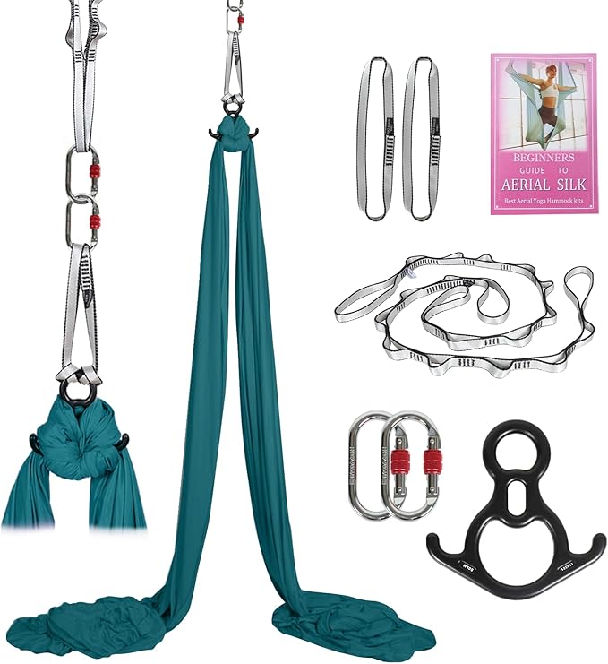 Aerial Silks Kit & Aerial Yoga Hammock - 11Yd Premium Fabric Hardware - Easy Setup for Flying Yoga, Aerial Swing & Fitness - Supports Up to 14ft Rigging