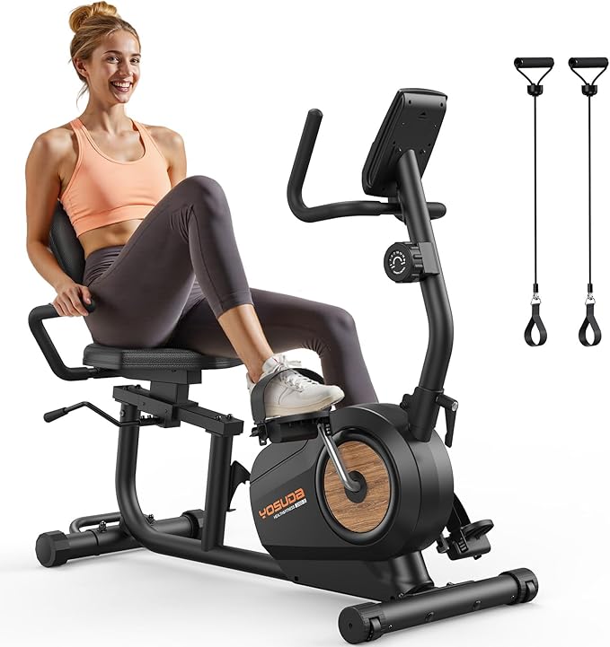 YOSUDA Recumbent Exercise Bike for Home,Magnetic Staionary Bike for Seniors/Adults with Adjustable Seat, 350LB Capacity, 16-level Resistance, LCD Monitor & Pulse Sensors