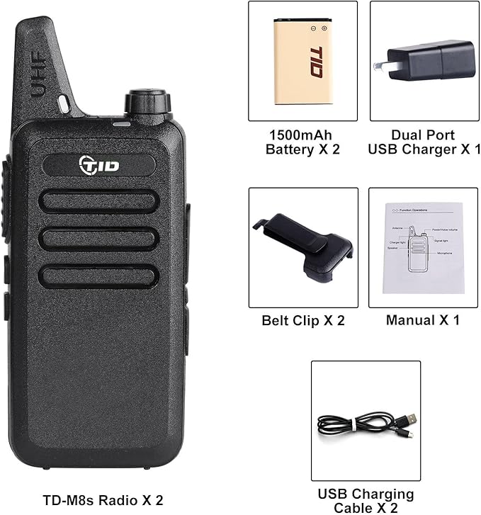 2 Pack Tid Radio TD-M8s Rechargeable Walkie Talkies