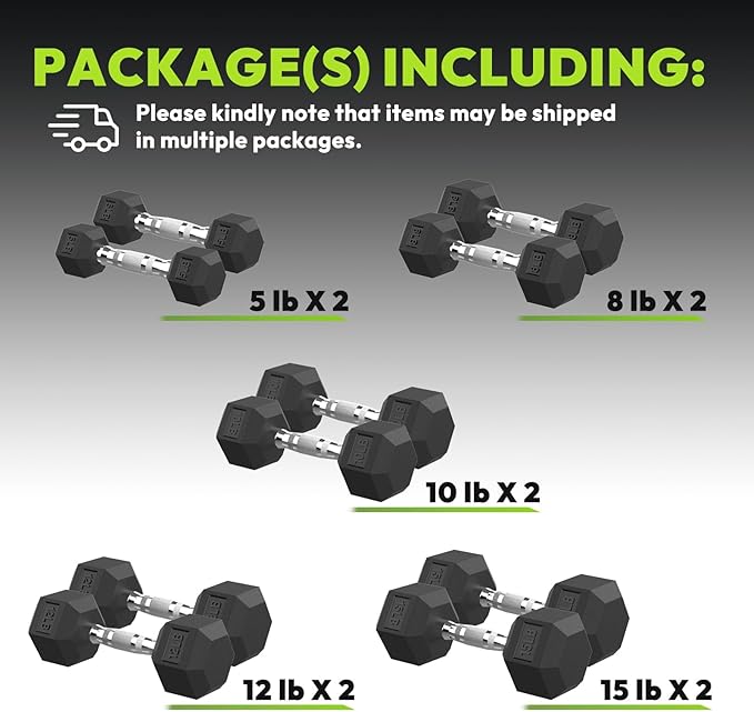 Hex Dumbbell Set, 30-480 lb Set Rubber Encased Exercise & Fitness Dumbbells, Weights Dumbbells Set, Hand Weight for Strength Training