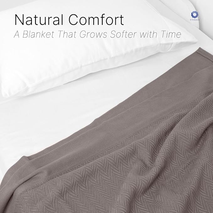 100% Cotton Herringbone Blankets, 66"X90" Twin, Throw Blanket for Bed, All Season Cotton Blanket, Cozy Blanket,Throws & Bed Blanket, Throw Blanket for Couch, Modern Home Decor -Charcoal Grey