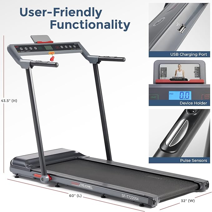 Sunny Health & Fitness Strider Foldable Treadmill, 20-Inch Wide Running Belt with Optional Exclusive SunnyFit™ App and Enhanced Bluetooth Connectivity