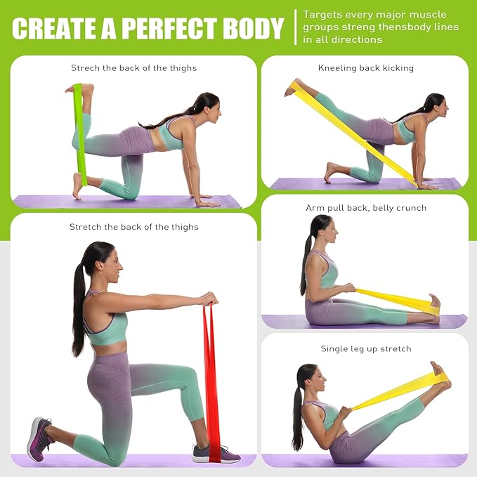 Resistance Bands, Exercise Bands, Physical Therapy Bands for Strength Training, Yoga, Pilates, Stretch Elastic Band with Different Strengths, Workout Bands for Home Gym