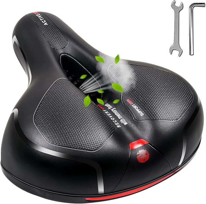 MSDADA Comfortable Bike Seat Cushion - Wide Bicycle Seat Comfort for Men Women with Dual Shock Absorption - Memory Foam Padding, Waterproof Bike Saddle for Stationary, Exercise, Mountain, Road Bikes