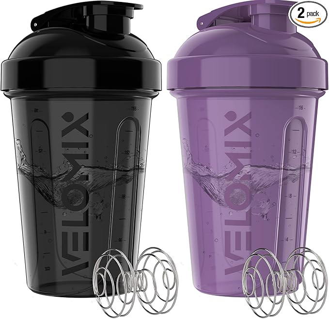 '-2 Pack- 20 oz Protein Shaker Bottles for Protein Mixes - 2x Wire Whisk | Leak Proof Shaker Cups for Protein Shakes and Pre Workout | Protein Shaker Bottle Pack (Purple&Black)