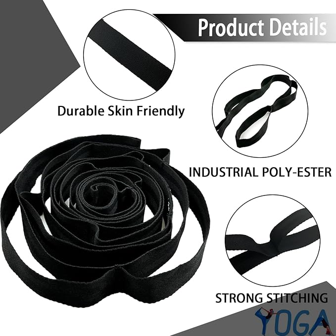 Stretching Strap Yoga Strap with Loops, Stretch Straps for Physical Therapy, Non-Elastic Exercise Strap for Pilates, Dance and Gymnastics with Workout Guide