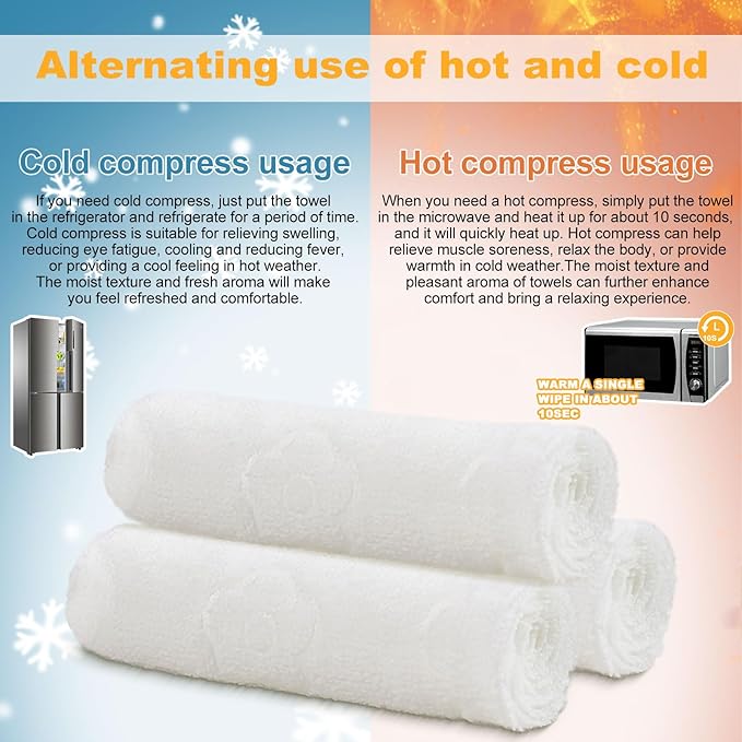 Moist Cotton Towel Bulk Moist Towelettes Individually Wrapped 8.7" x 8.7",White Towel Services,Refreshment Pre Moistened Towels Lavender, Lemon and Mint for Sport Party Spa (pack of 60)