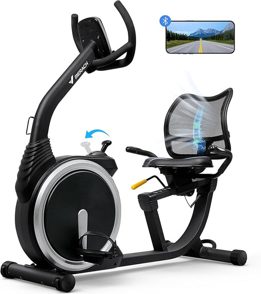 MERACH Recumbent Exercise Bikes for home, Light Commercial High-end Recumbent Bike for Seniors Adults, Magnetic Recumbent Exercise Bike with Smart Bluetooth and Exclusive App, LCD, Heart Rate Handle