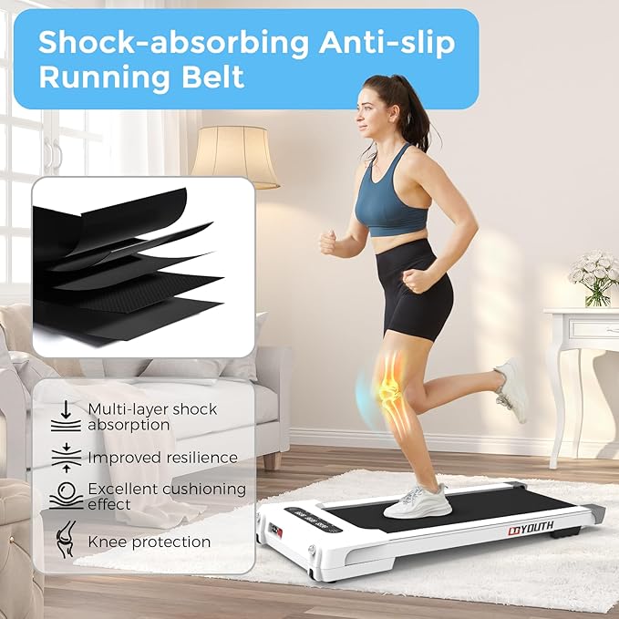 GOYOUTH Walking Pad Treadmill, Under Desk Treadmill for Home Office, Wide Belt Compact Treadmills 300 lbs Capacity, 2.25HP Shock-Absorbing Walking Jogging Running Machine Remote Included
