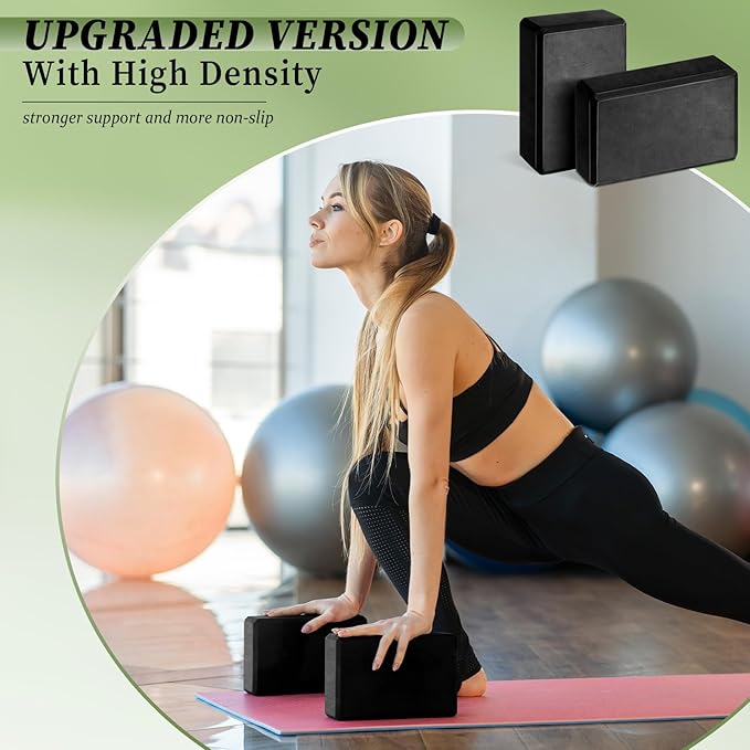 Yilloog 20 Pcs Foam EVA Yoga Blocks - High Density Non Slip Supportive Foam Blocks - Lightweight Black Yoga Bricks - Props for Women, Men, Beginners, Pilates, Meditation