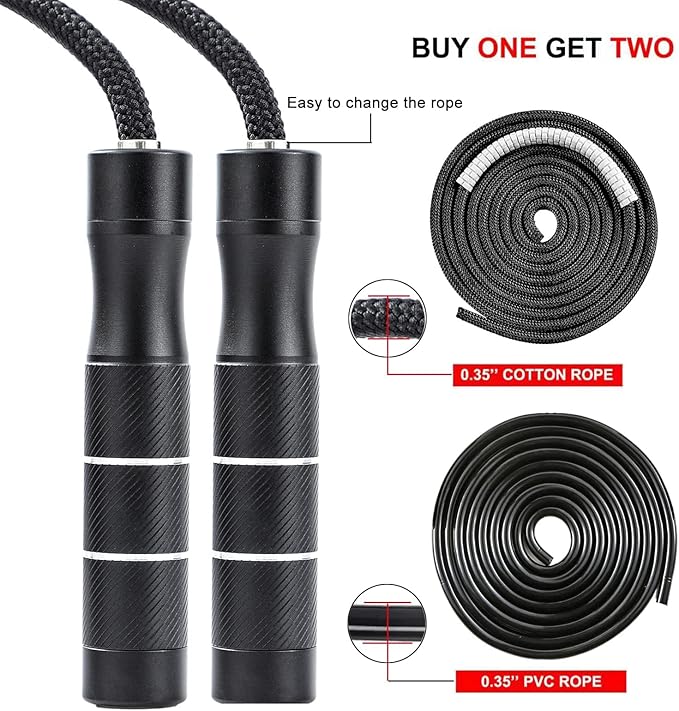 weighted jump rope Fitness for women men,1LB Tangle-free Skipping Rope for Muay Thai Training Crossfit workout Aluminum Handles Adjustable Length PVC Cord and Cotton Rope