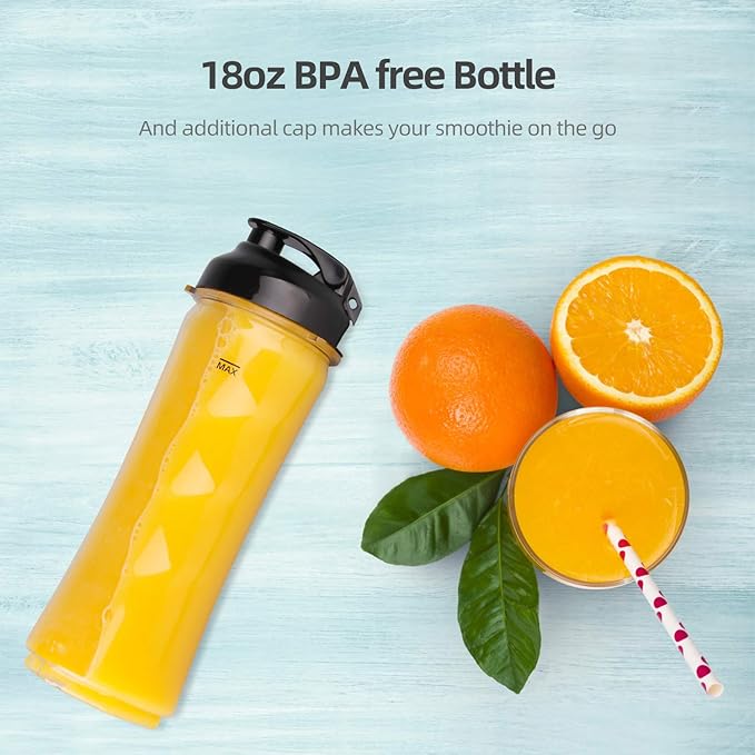La Reveuse Smoothies Blender Single Serving 300 Watts with 18 oz BPA-Free Portable Travel Sports Bottle (Silver)