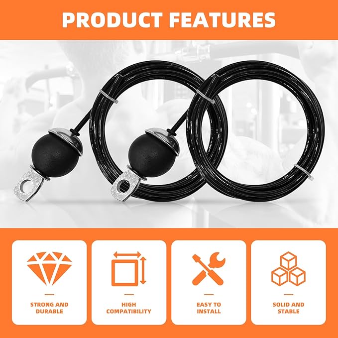 2 Pack Fitness Pulley Cable 78 Inch, Adjustable Home Gym Cable Replacement, Heavy Duty Weight Cables for Pulley System Cable Machine Workout Equipment, Steel Wire Rope with Rubber Stopper Ball