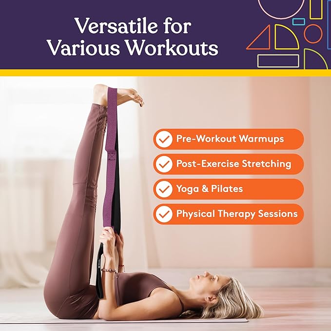 SPECIAL SUPPLIES Yoga Strap for Stretching, Stability Training, Fitness, Flexibility, Physical Therapy, Home Workout Equipment, Strength Training, and Pilates (Purple)