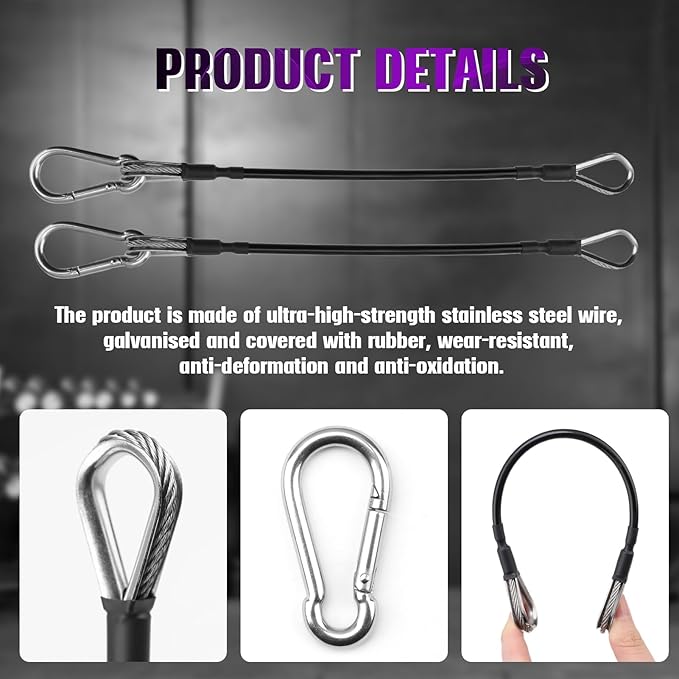 2 Pcs 10" Gym Extension Cable Attachments, Black Thick Stable Fitness Equipment Extension Cord, Extend Workout Angles Tool Suitable for Bowflex Home Gym for LAT/Tricep Pull Down and Leg