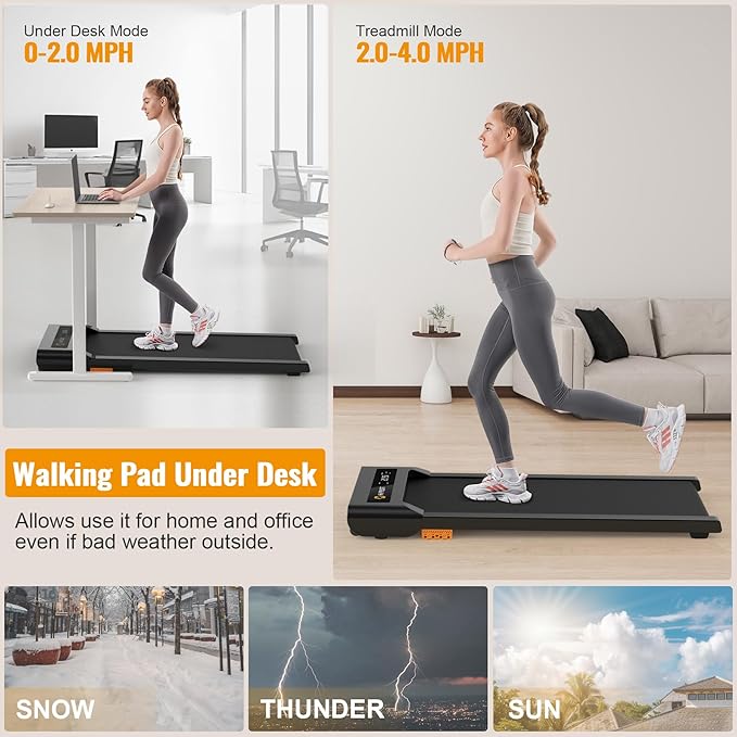 Walking Pad, 2.5HP Under Desk Treadmill for Home Office, 300 Lbs Capacity Portable Treadmills with Remote Control & LED Display, 2 in 1 Running Pad for Walking Jogging and Running