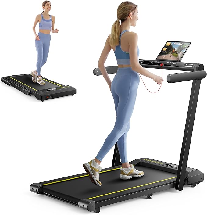 Walking Pad Treadmill with 12% Incline, 4 in 1 Folding Treadmill for Home/Office with Handle Bar, 2.5HP Under Desk Treadmills Portable Walking Pad with App & Bluetooth Speaker, 0.6-10MPH