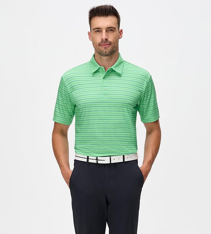 Esabel.C Jacquard Golf Shirts for Men Moisture Wicking Short Sleeve Performance Dry Fit Active Mens Polo Shirts