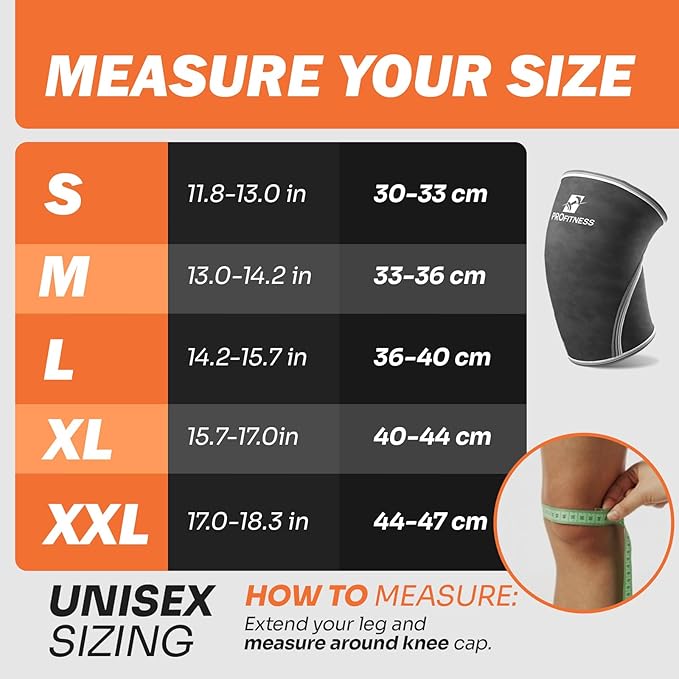 ProFitness Knee Sleeves Weightlifting Men & Women - 7mm Thick Premium Neoprene Weight Lifting Knee Sleeve for Women & Men Ideal for Squats, Powerlifting & Deadlift | Squat Knee Sleeves for Men & Women