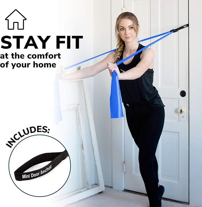 7Ft Long Resistance Bands for Stretching - Resistance Bands Set with Door Anchor - Exercise Bands Including Carry Pouch, E-Book & App - Latex-Free Workout Bands