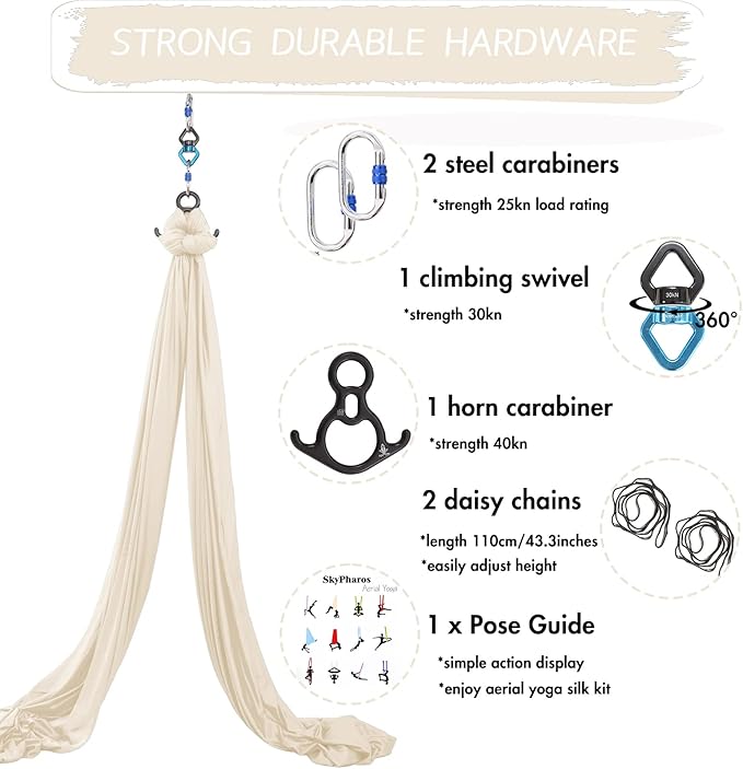 Aerial Silks Yoga Swing Set - 9/11 Yards Aerial Yoga Hammock Kit Anti-Gravity Flying for Fitness, Low/Non Stretch Nylon Tricot Fabric Hardware Included for Dance