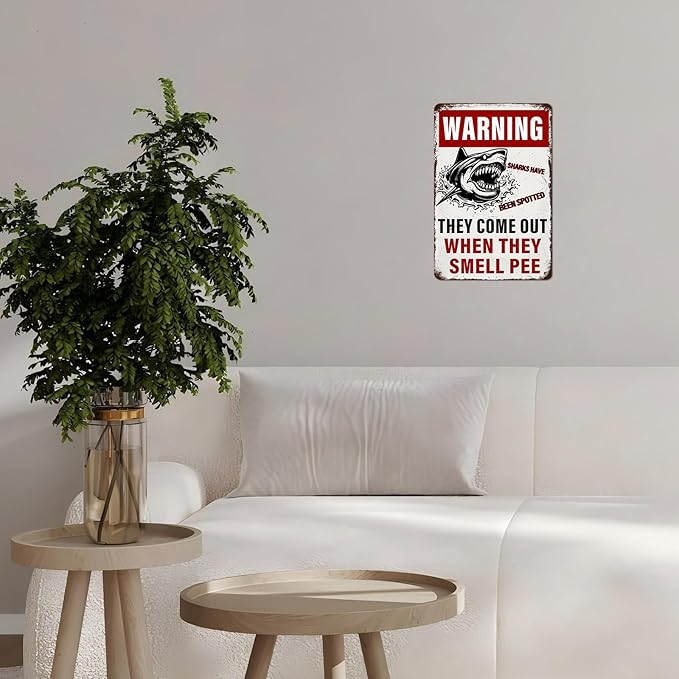 Funny Warning Sharks Have Been Spotted in This Pool They Come Out When They Smell Pee Tin Sign for Swimming Pool Beach Water Park Decor Outdoor 12 * 8inch