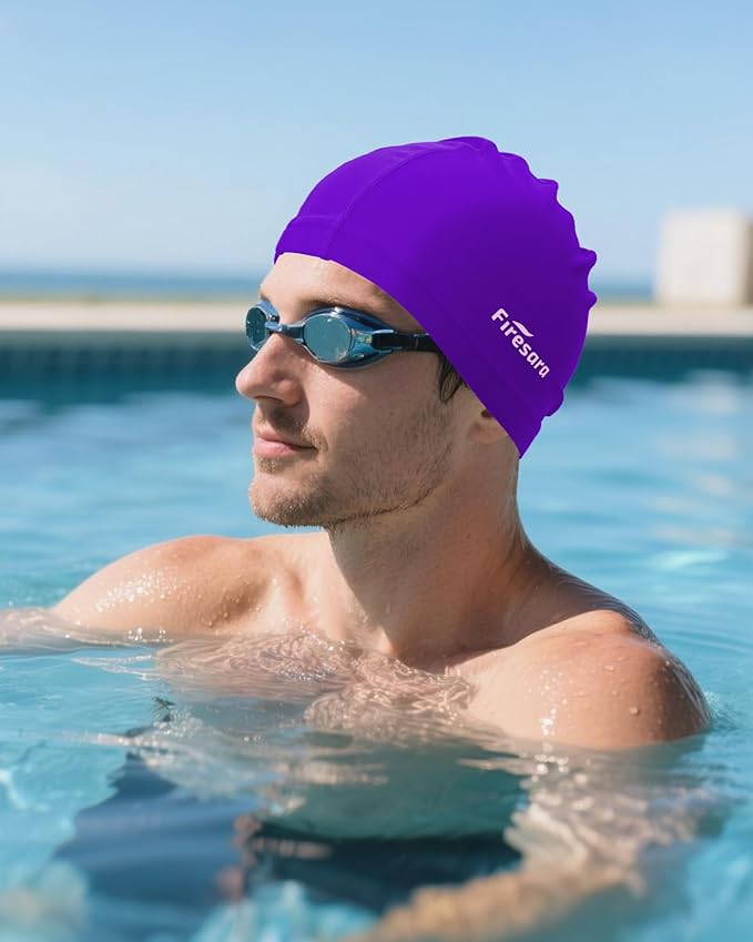 Firesara Fabric Swim Cap, High Elasticity Swimming Cap Keeps Hair Clean Breathable Fit Both Long Hair Short Hair, Swim Caps Woman Girls Men Kids One Size Hat