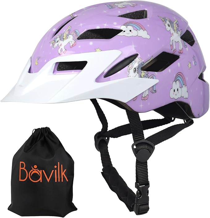 Kids Bike Helmet,Bavilk Kids Boys Girls Bike Helmets with LED Light Detachable Visor Children Youth Teen Multi-Sport for Skating Cycling Scooter Skateboard Adjustable & Lightweight 19.7"-22.4"