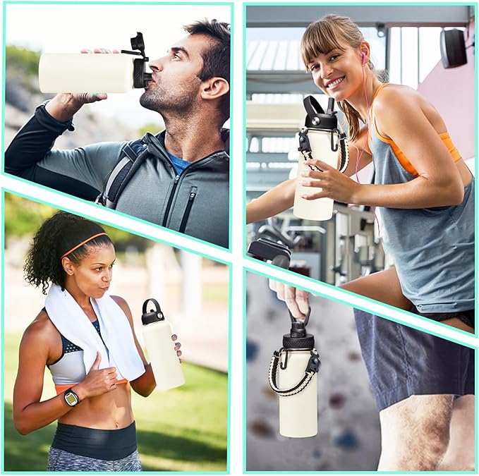 Insulated Water Bottle - 32oz 40oz 64oz Water Bottles with Straw & Spout Lids, Carrier Bag, Paracord Handle and Flask Boot, Reusable Stainless Steel Water Bottle, Metal Canteen Mug for Work