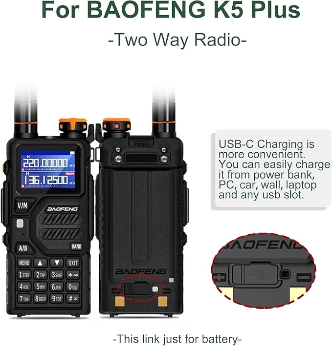 2 Pack BAOFENG UV-5RM Battery 2500mAh Enlarge Capacity UV-5RH Two 7.4V BL-5RH BL-5RH Li-ion GM-5RH Walkie