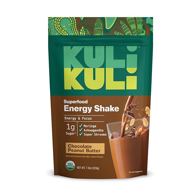 Kuli Kuli Organic Moringa Greens Smoothie Mix - Plant-Based Superfood Protein Smoothie Mix, Chocolate PB, 7.9 Ounce Pouch, Vegan and Gluten-Free with 8g Pea Protein and 1 Cup Greens Per Serving