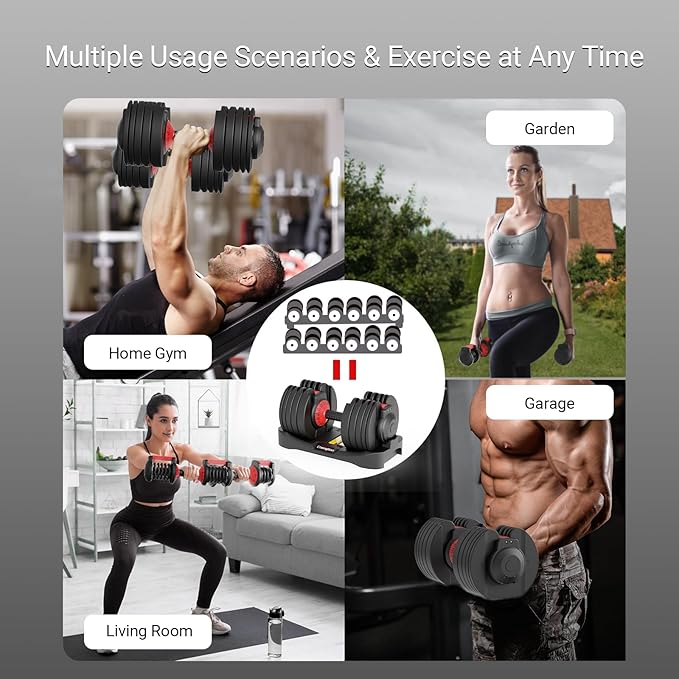 Adjustable Dumbbells 25/52.5 lbs, 9/15 in - Adjustable Weight Dumbbell Set for Full Body Exercise Training Fitness Workout in Home Gym