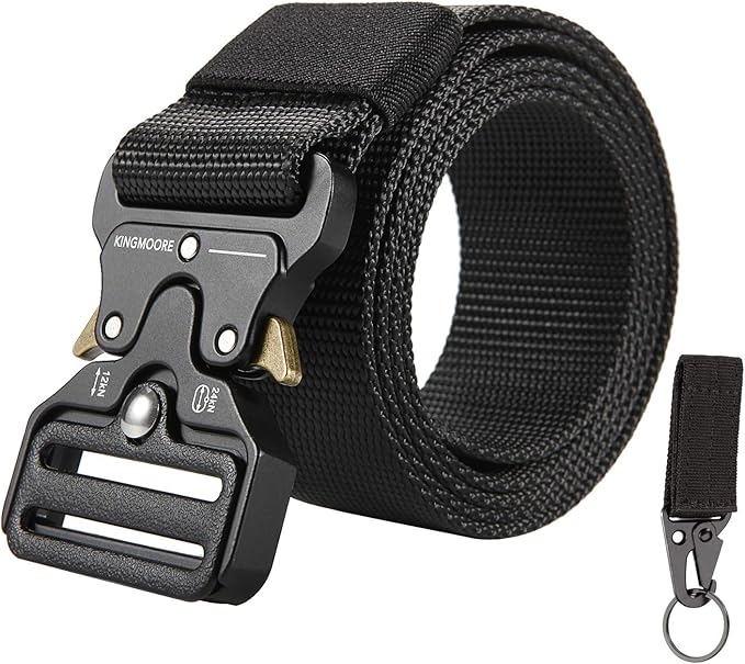 KingMoore Men's Tactical Belt Heavy Duty Webbing Belt Adjustable Military Style Nylon Belts with Metal Buckle